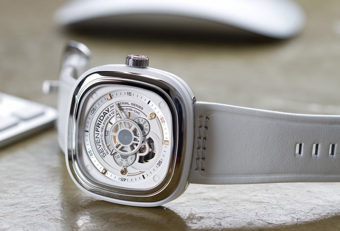 SEVENFRIDAY P-series P1/02 Automatic White Dial White Leather Strap