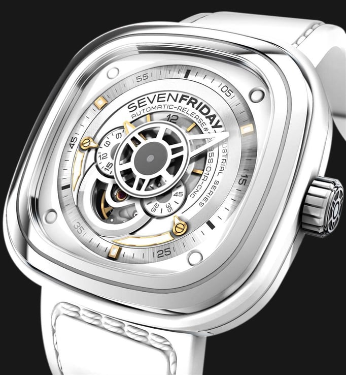 SEVENFRIDAY P1-2 Bright - Industrial Essence White Dial White Leather Strap