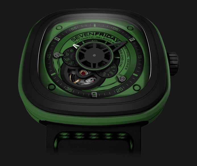 SEVENFRIDAY P1-5 Green - Industrial Essence Green Dial Black Leather Strap