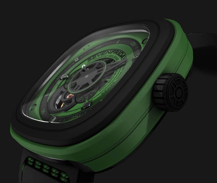 SEVENFRIDAY P1-5 Green - Industrial Essence Green Dial Black Leather Strap