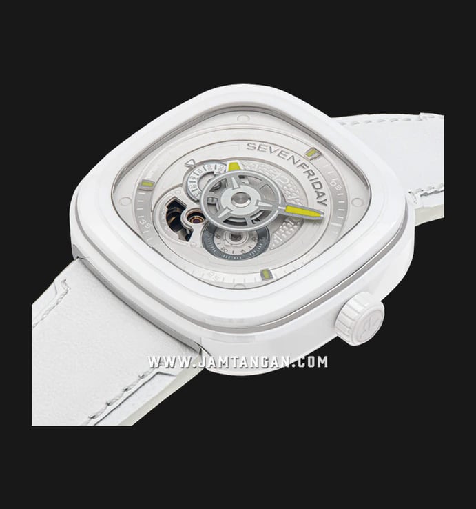 SEVENFRIDAY P-Series P1C/04 Caipi Automatic White Dial White Leather Strap