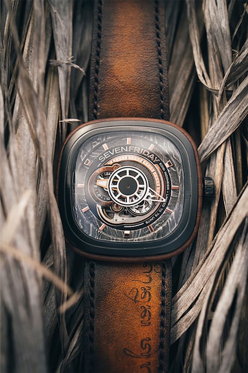 SEVENFRIDAY P2B/05 Batik Indonesia Limited Edition Series Automatic Brown Leather Strap