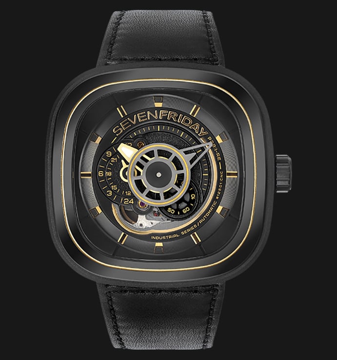 SEVENFRIDAY P-Series P2B/02 Industrial Revolution Automatic Black Leather Strap