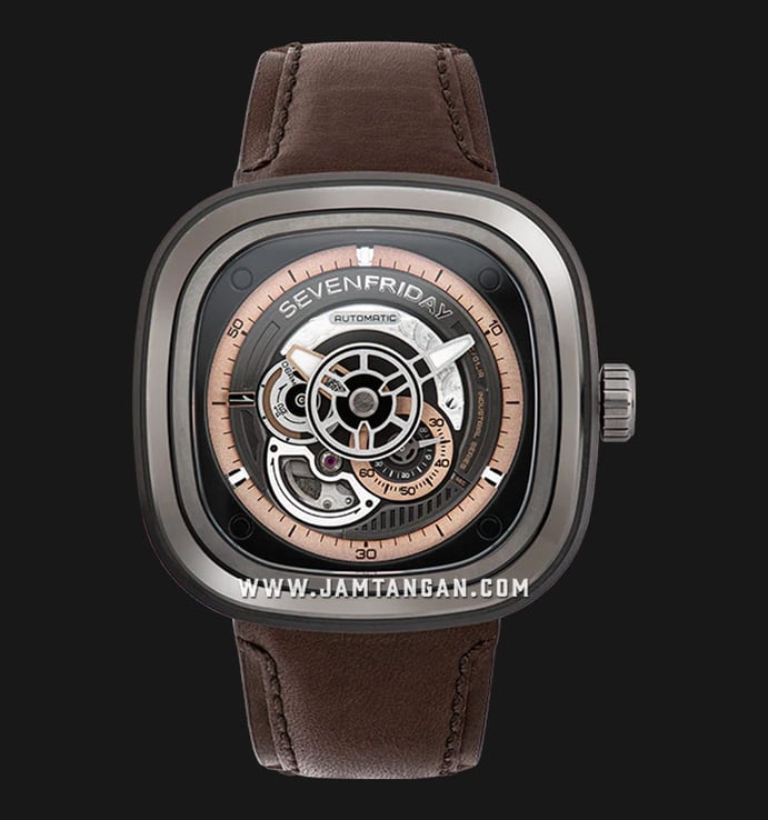 SEVENFRIDAY P-Series P2C/01 Automatic Multi Color Dial Dial Dark Brown Leather Strap