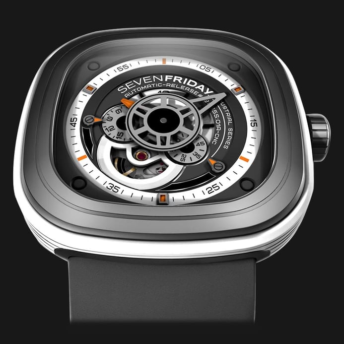 SEVENFRIDAY P3-3 Black - Industrial Engines Dual Tone Dial Grey Leather Strap