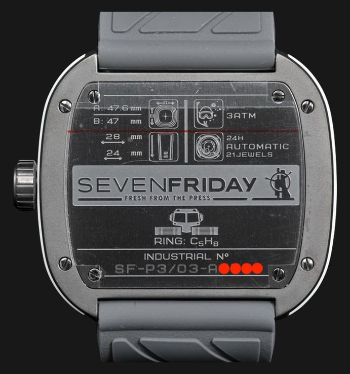 SEVENFRIDAY P3-3 Black - Industrial Engines Dual Tone Dial Grey Leather Strap