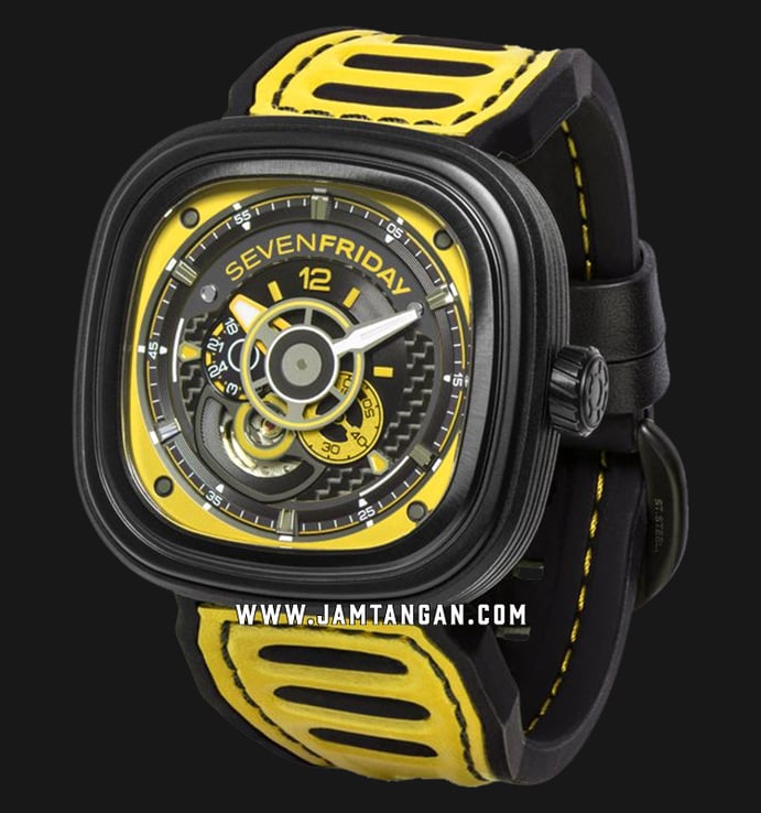 SEVENFRIDAY P-Series P3B/03 Engine Racing Team Yellow Automatic Dual Color Leather Strap