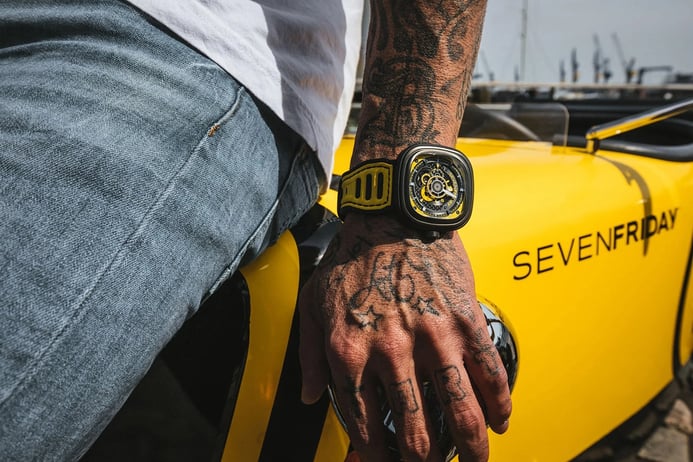 SEVENFRIDAY P-Series P3B/03 Engine Racing Team Yellow Automatic Dual Color Leather Strap