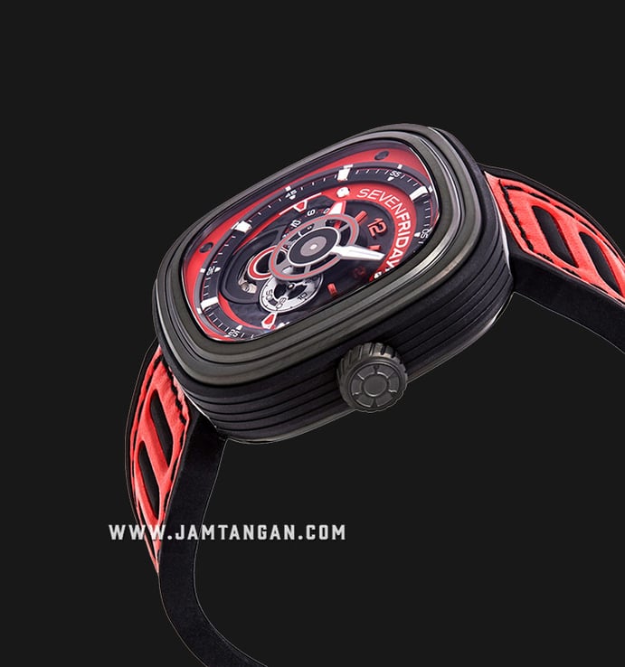 SEVENFRIDAY P3B/06 P-Series Engine Racing Team Red Automatic Dual Color Leather Strap