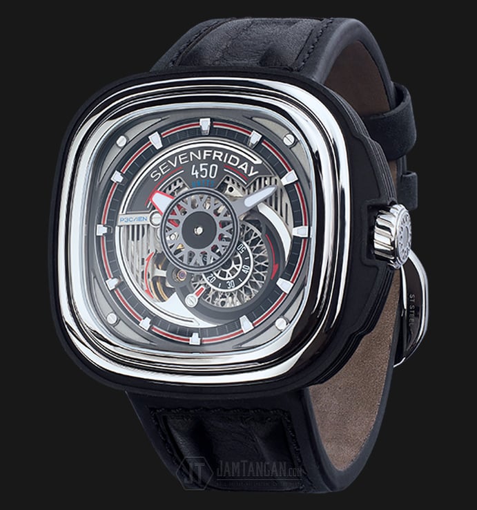 SEVENFRIDAY P3C/01 Hot Rod Limited Edition Automatic Black Leather Strap