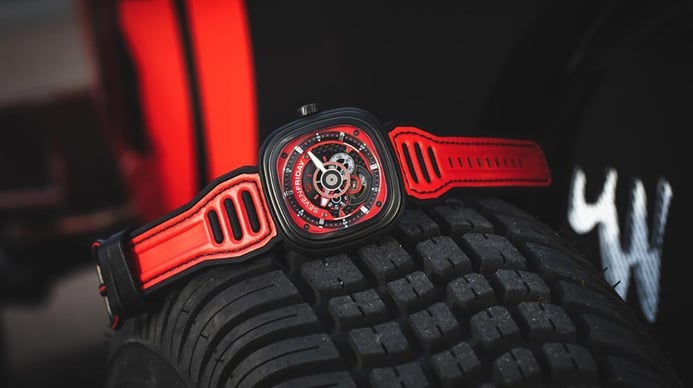 SEVENFRIDAY P-Series P3C/04 Automatic Dual Tone Dial Red Canvas Strap
