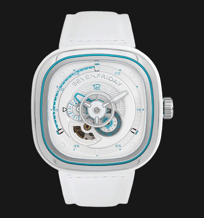 SEVENFRIDAY P-Series P3C/10 Automatic White Blue Dial White Leather Strap