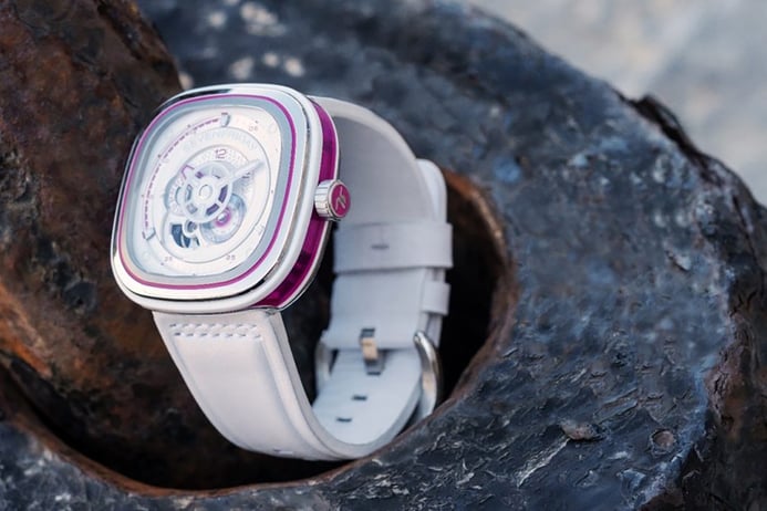 SEVENFRIDAY P-Series P3C/12 Automatic White Pink Dial White Leather Strap