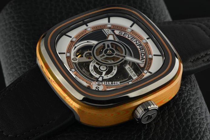 SEVENFRIDAY P-Series PS2/02 Cuxedo Automatic Semi Skeleton Dial Black Leather Strap