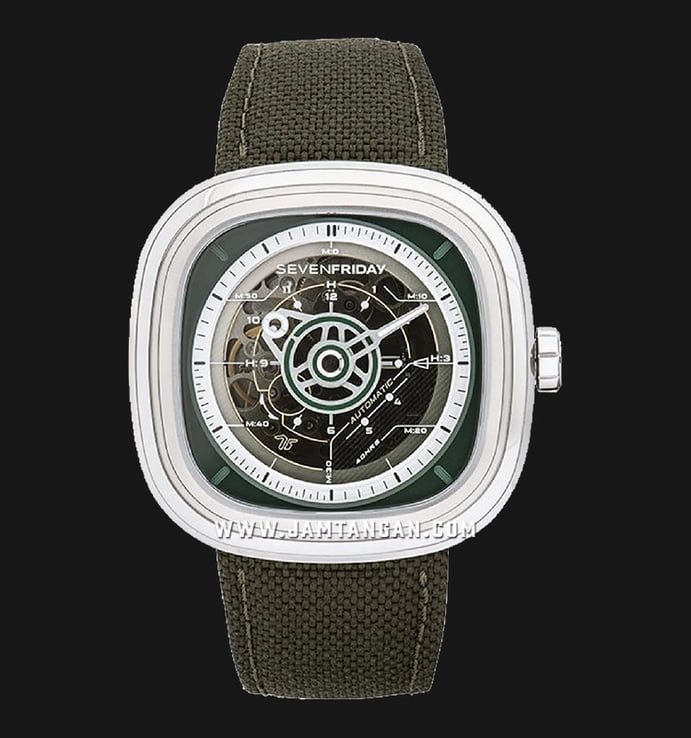 SEVENFRIDAY T-Series T2/01 Automatic Dual Tone Dial Green Canvas Strap