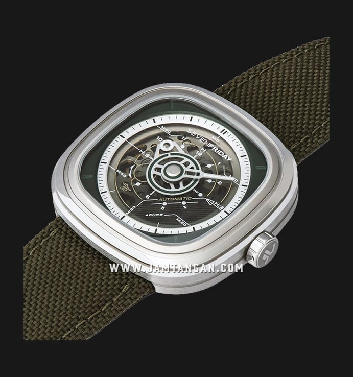 SEVENFRIDAY T-Series T2/01 Automatic Dual Tone Dial Green Canvas Strap