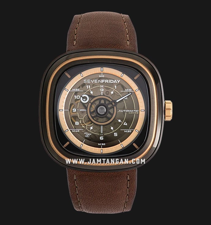 SEVENFRIDAY T-series T2/03 Automatic Dual Tone Dial Brown Leather Strap