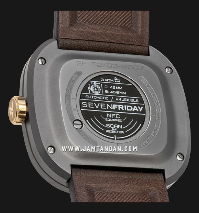 SEVENFRIDAY T-series T2/03 Automatic Dual Tone Dial Brown Leather Strap