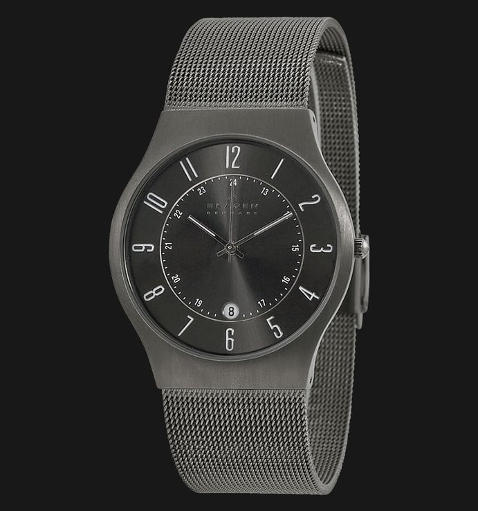 Skagen 233XLTTM Slimline Titanium Gunmetal Grey Dial Stainless Steel Strap Watch