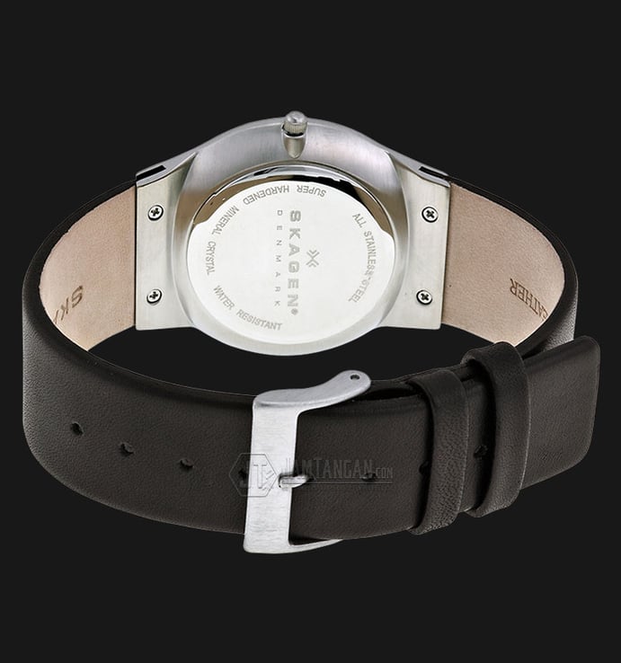 Skagen 233XXLSLC Slimline Silver Dial Black Leather Strap Watch
