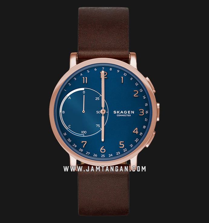 Skagen Hagen Connected SKT1103 Hybrid Smartwatch Blue Dial Brown Leather Strap
