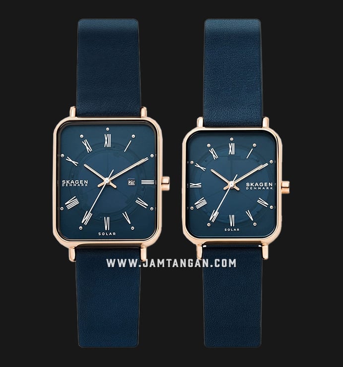 Skagen Ryle Pairs SKW1147 Couple Solar Blue Dial Blue Leather Strap