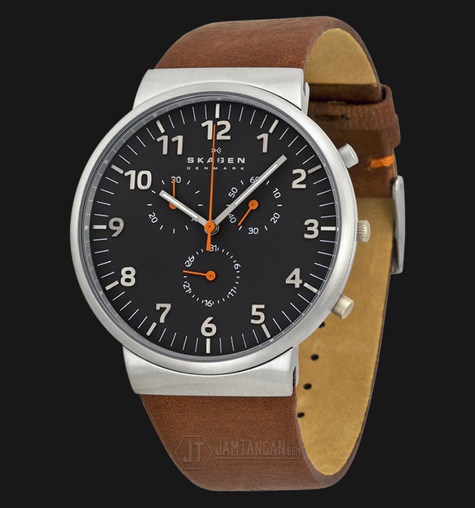 Skagen SKW6099 Ancher Chronograph Grey Dial Brown Leather Strap Watch