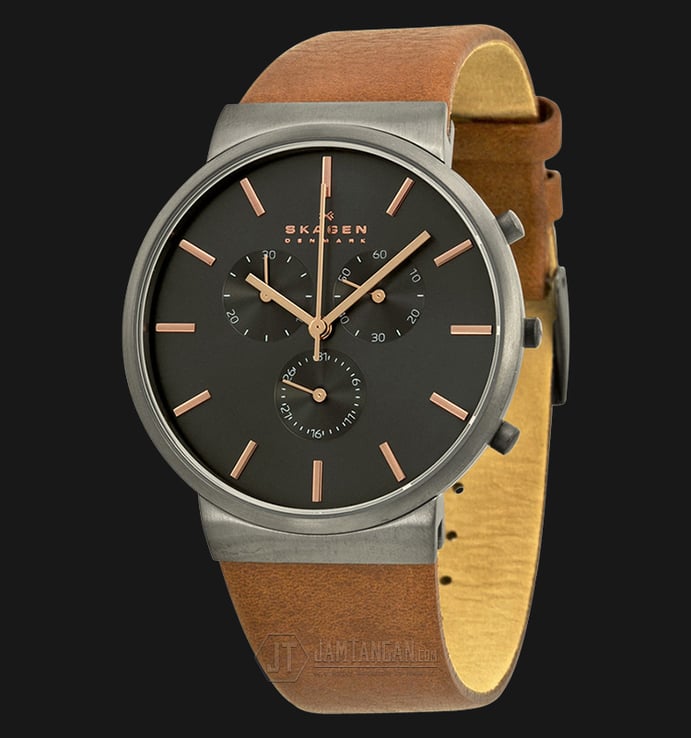 Skagen SKW6106 Ancher Chronograph Grey Dial Brown Leather Strap Watch