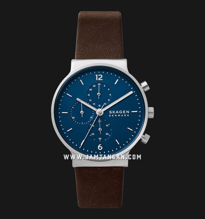 Skagen Ancher SKW6765 Chronograph Midnight Blue Dial Brown Leather Strap