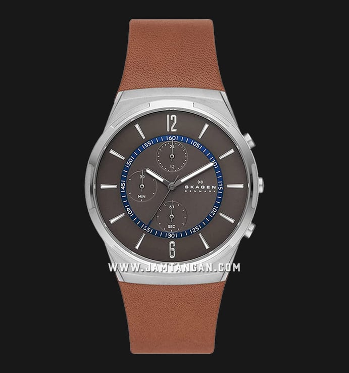 SKW6805 Men Skagen Leather Chronograph Brown Grey Strap Charcoal Dial Melbye