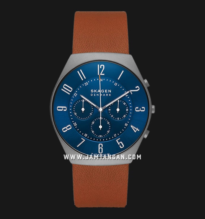 Skagen Grenen SKW6854 Men Chronograph Brown Ocean Strap Blue Limited Dial Leather Edition