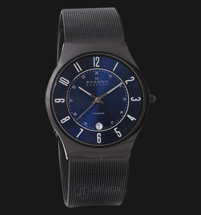 Skagen T233XLTMN Slimline Blue Dial Black Stainless Steel Bracelet Watch