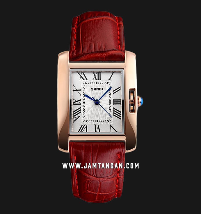 SKMEI 1191RD Silver Dial Red Leather Strap