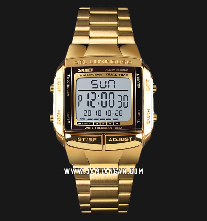 SKMEI 1381GD Digital Dial Gold Stainless Steel Strap