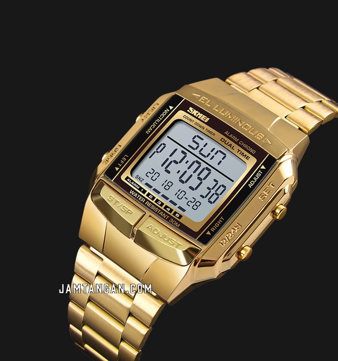 SKMEI 1381GD Digital Dial Gold Stainless Steel Strap