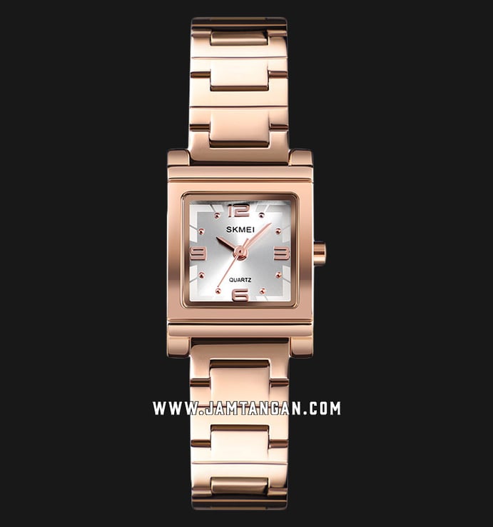 SKMEI 1388RG Ladies Silver Sunray Dial Rose Gold Stainless Steel Strap