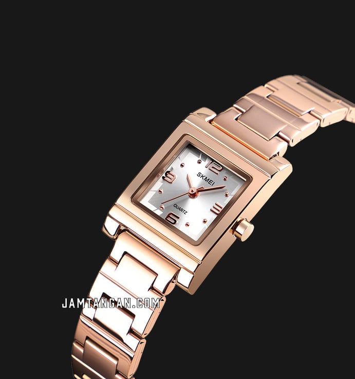 SKMEI 1388RG Ladies Silver Sunray Dial Rose Gold Stainless Steel Strap