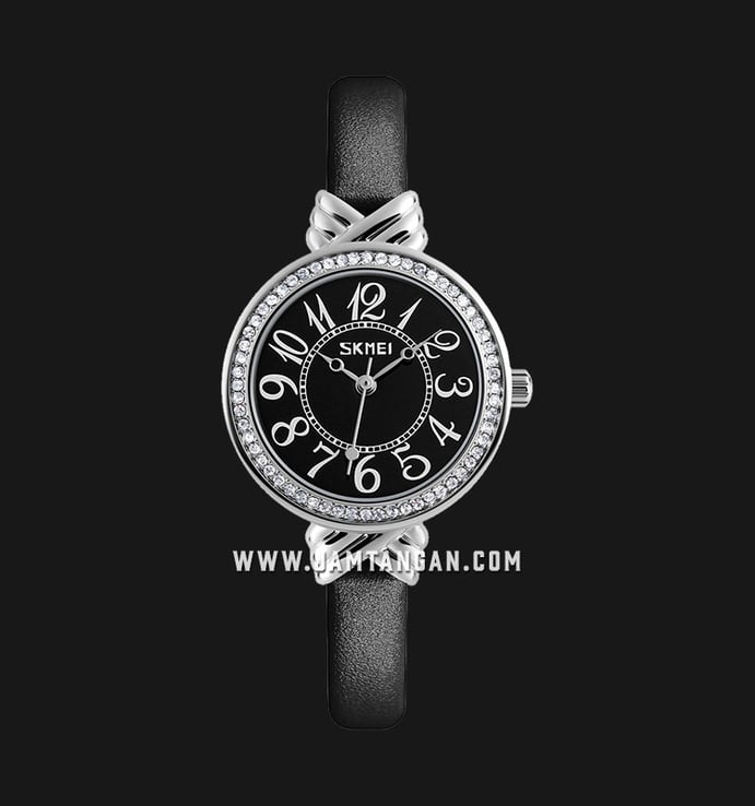 SKMEI Beauty Glowy Fashion 9162BK Ladies Mother Of Pearl Dial Black Leather Strap