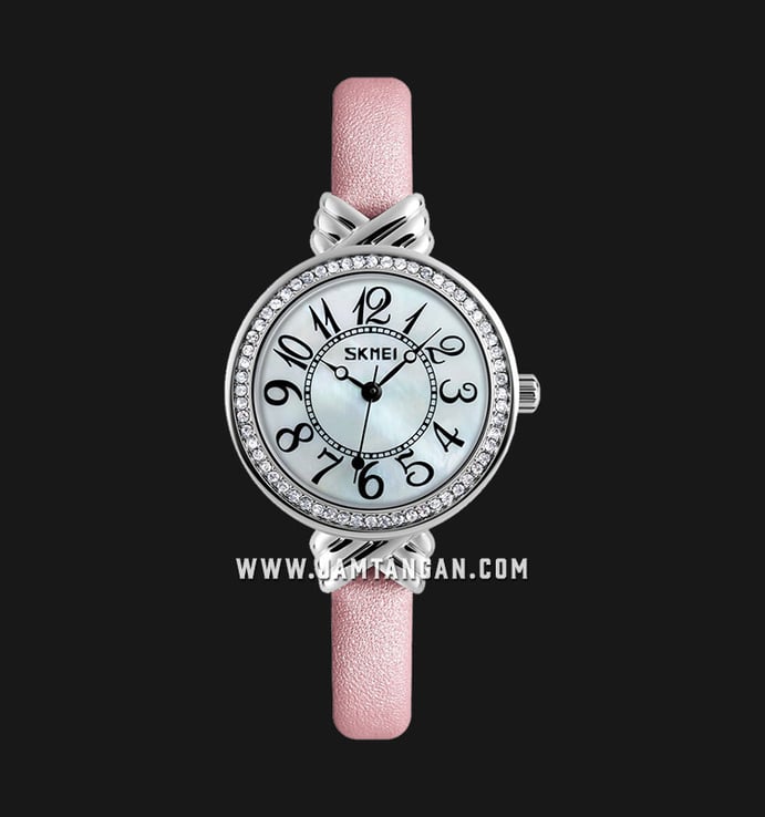SKMEI Beauty Glowy Fashion 9162PK Ladies Mother Of Pearl Dial Pink Leather Strap