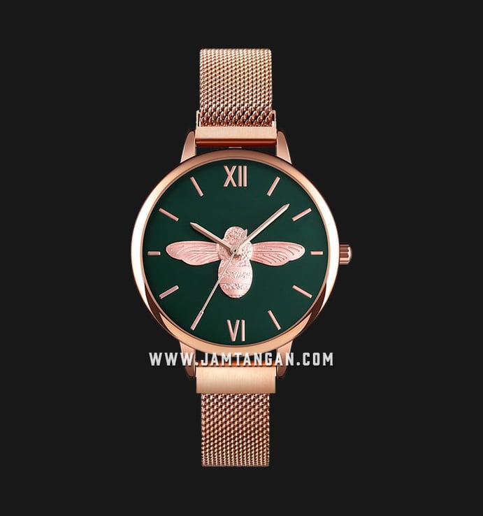 SKMEI Bee 9212GN Ladies Green Dial Rose Gold Mesh Stainless Steel Strap