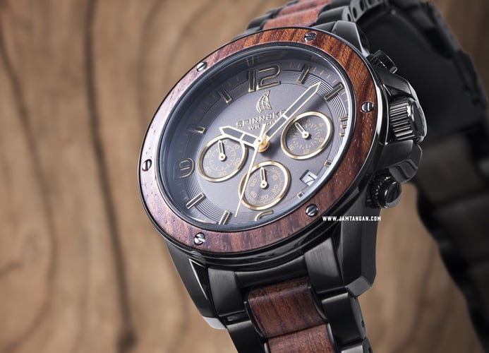 Spinnaker Wood Vessel SP-5027-44 Chronograph Men Brown Dial Dual Tone Stainless Steel Strap
