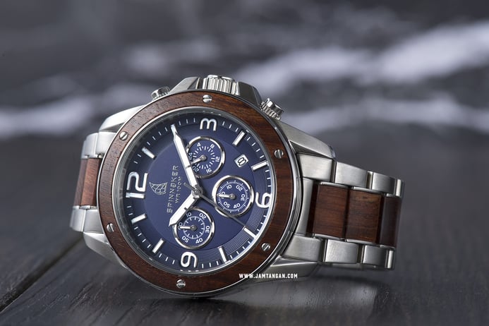 Spinnaker Wood Vessel SP-5027-55 Chronograph Men Blue Dial Dual Tone Stainless Steel Strap