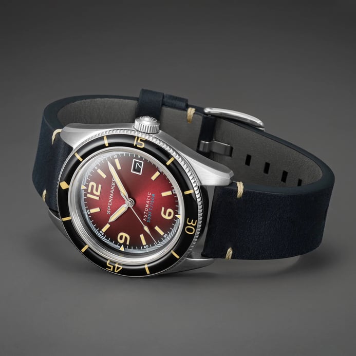 Spinnaker Fleuss SP-5055-07 Automatic Oxblood Red Dial Blue Navy Leather Strap