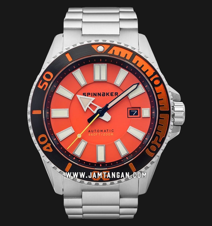 Spinnaker Amalfi SP-5074-44 Men Diver Automatic Tangerine Orange Dial Stainless Steel Strap