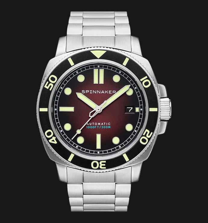 Spinnaker Hull Diver SP-5088-33 Automatic Ombre Red Dial Stainless Steel Strap