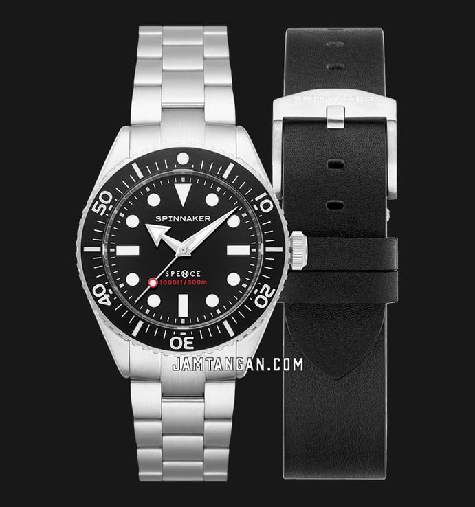 Spinnaker Spence 300 SP-5097-11 Automatic Pitch Black Dial Stainless Steel Strap + Extra Strap