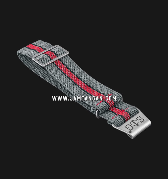 Strap Guy MN-GRY-RED-EX-18A Grey Nylon Dual Color Stripe Silver Folding Clasp
