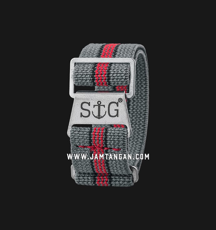 Strap Guy MN-GRY-RED-EX-18A Grey Nylon Dual Color Stripe Silver Folding Clasp