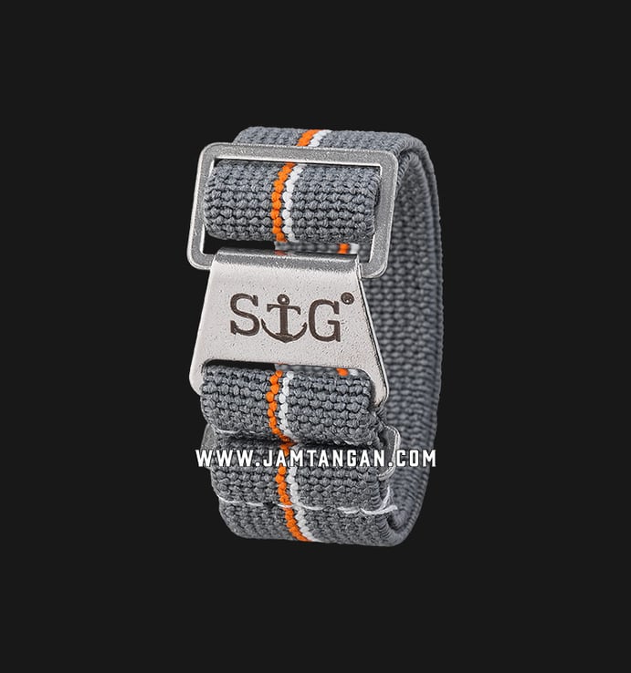 Strap Guy MN-GRY-WHT-ORG-20A Grey Nylon 2 White-Orange Stripe Silver Folding Clasp