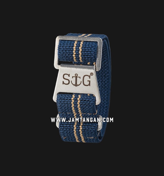 Strap Guy MN-NBL-SND-02-22A Navy Blue Nylon 2 Sand Stripe Silver Folding Clasp